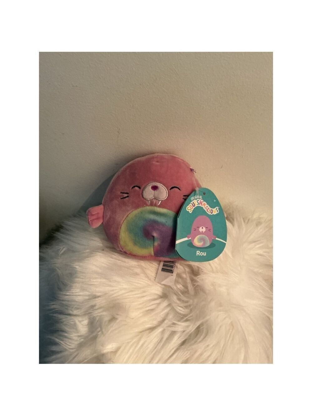 Squishmallows Rou Pink Walrus Plush Rainbow Belly 5” NWT Collectible